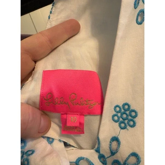 Lilly Pulitzer size 10 Lillyanne Eyelet MIDI Dress blue and white embroidered - Picture 4 of 7